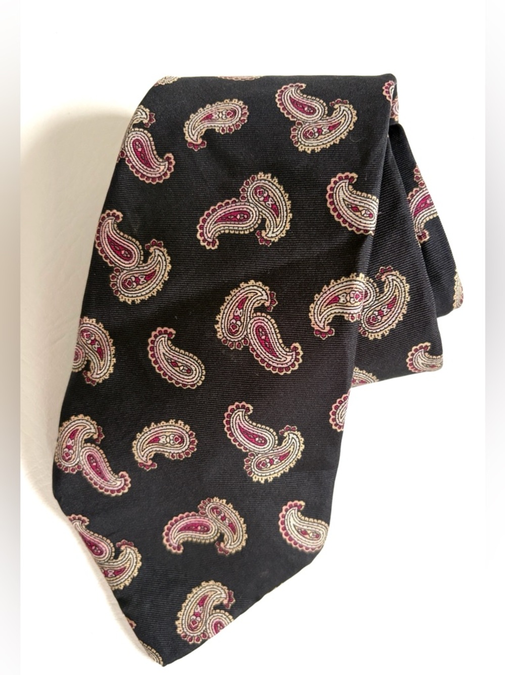 Christian Dior Vintage Men’s Tie Necktie Silk Black Paisley